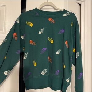 The North Face Green Sweater with Multicolor Logos